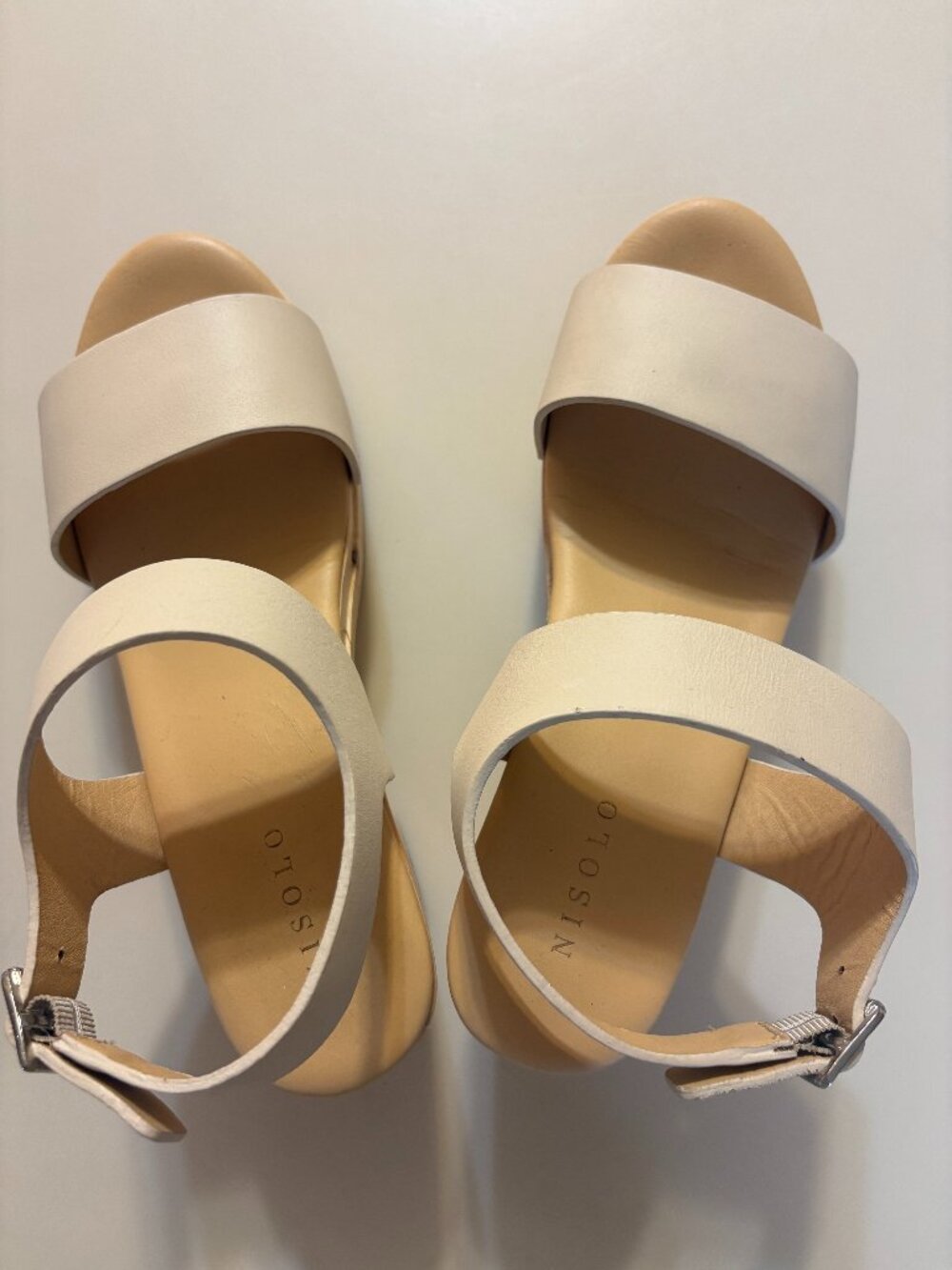 Nisolo All-Day Open Toe Clogs Bone Leather Light Wood Platform Women's Size 7.5